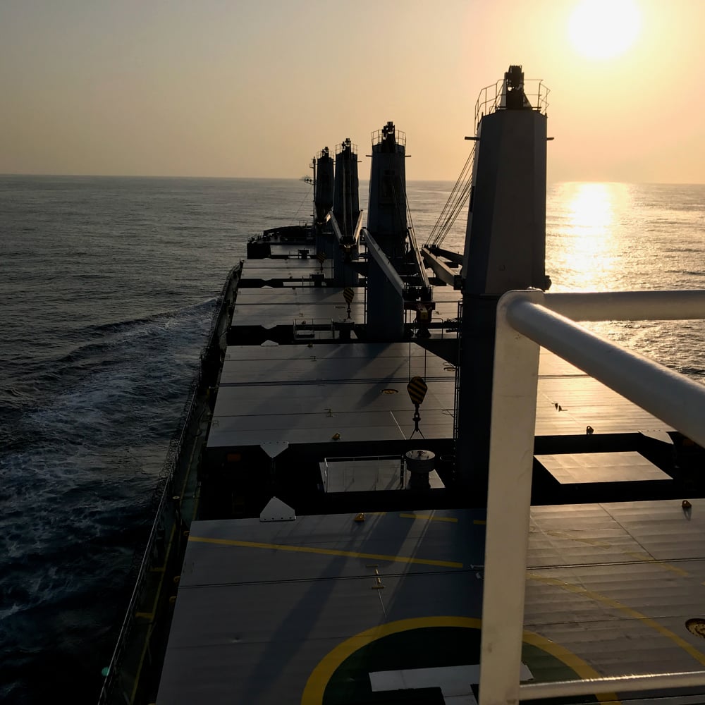 Bulk carrier at sunset