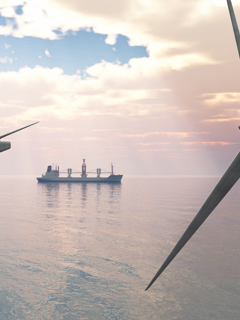 Future fuel ship with wind turbines 